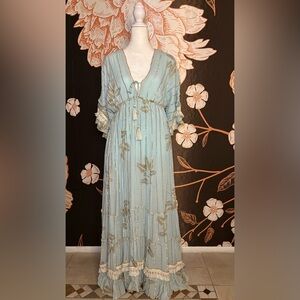 Light Blue Tassel-Front Maxi Dress